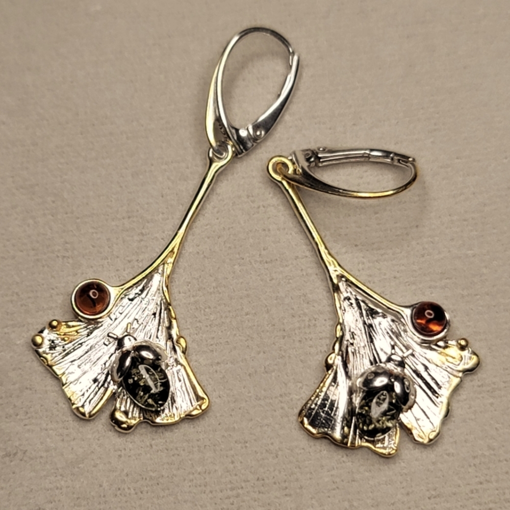 Sterling silver and Baltic amber earrings
